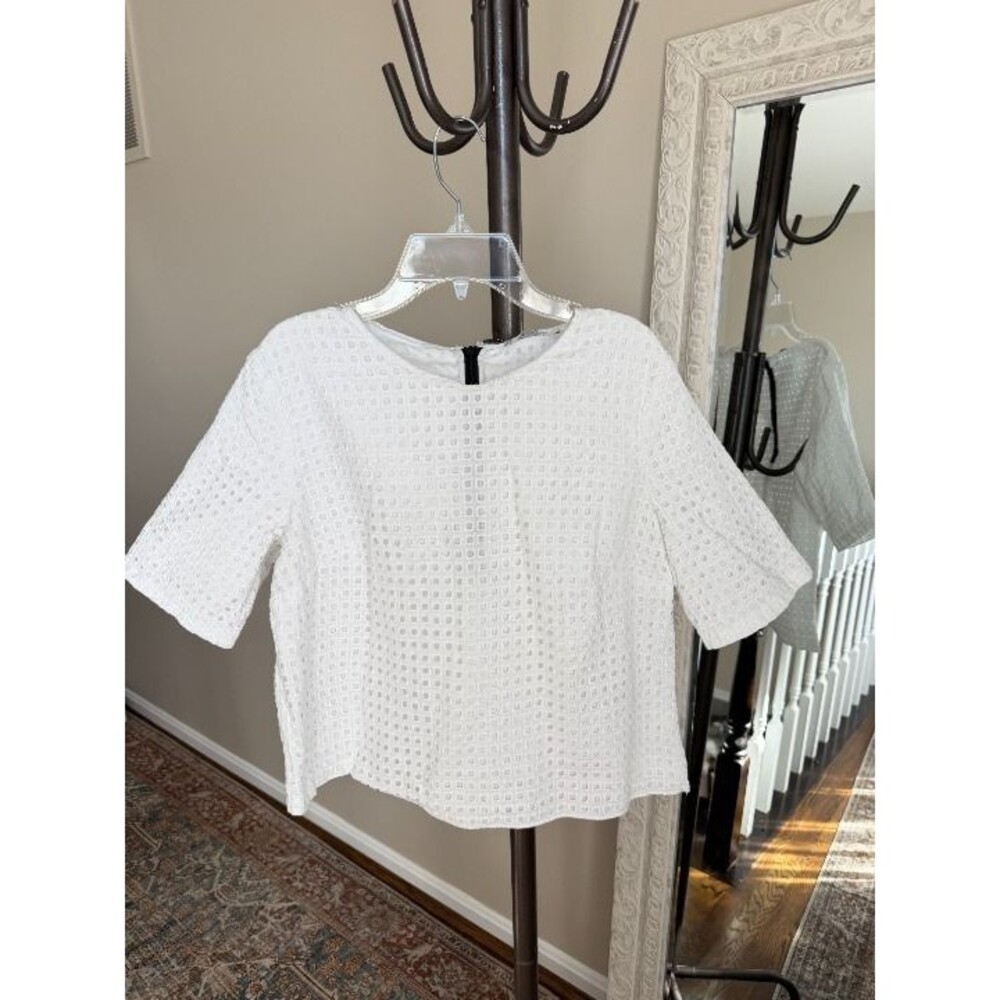 Mango Collection White Textured Boxy Crop Top Size L